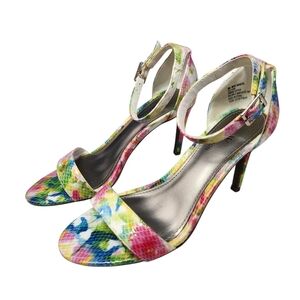 Worthington Bristol Ankle Strap Sandals Heels Rainbow Multi Faux Snakeskin Sz 6